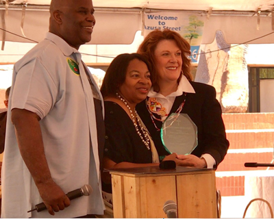 Bonnie receiving the William J. Seymour award at AzusaFest 2017.